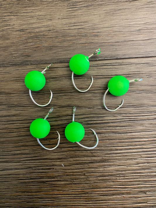 Green Float Hooks – 5-Pack of 1/0 Circle Hooks with Floats for Surf Fishing