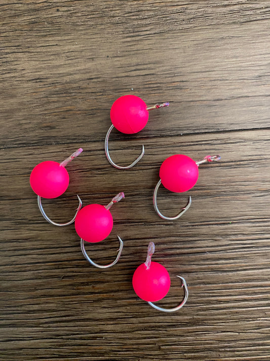 Pink Float Hooks – 5-Pack of 1/0 Circle Hooks with Floats for Surf Fishing