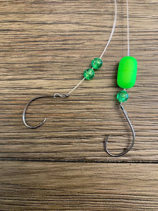 Green Pompano Rig for Surf Fishing – 2 Hook Beach Rig with Floats for Pompano & Whiting